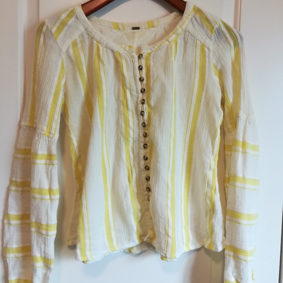free people Tops - Free people yellow and white button down shirt